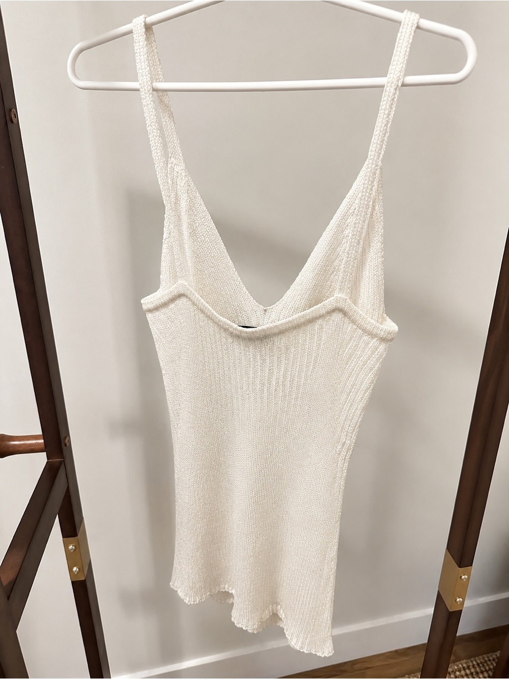INTERMIX Cream Ribbed V-Neck Tank Top - Picture 3 of 6
